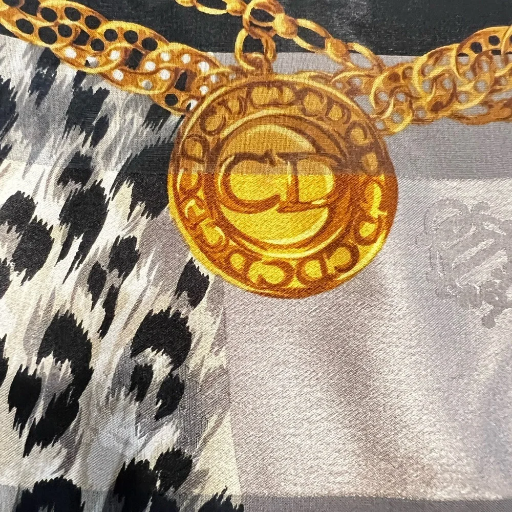 Dior Vintage Black and Gold Animal Print Scarf